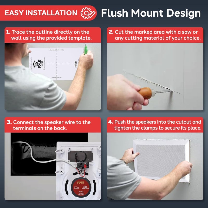 Pyle Two Way Stereo Sound Speaker - Dual Professional Audio Speakers System - In Wall/In Ceiling White Mount Flush, 6.5" Midbass, 1/2 Inch Polymer Tweeter - Indoor Home Theater - Pyle PDIW65 (Pair) - Image 4