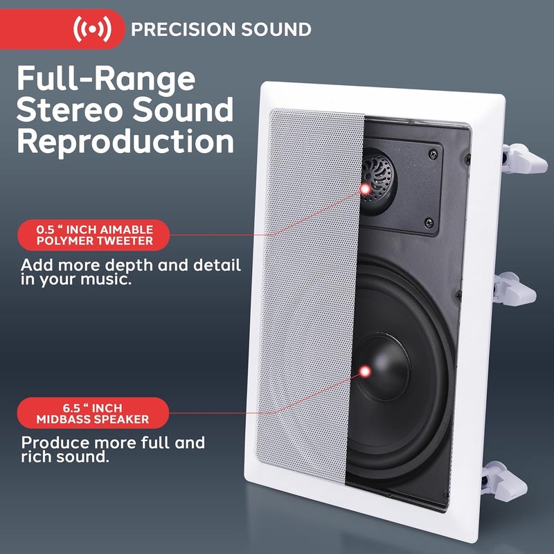 Pyle Two Way Stereo Sound Speaker - Dual Professional Audio Speakers System - In Wall/In Ceiling White Mount Flush, 6.5" Midbass, 1/2 Inch Polymer Tweeter - Indoor Home Theater - Pyle PDIW65 (Pair) - Image 2