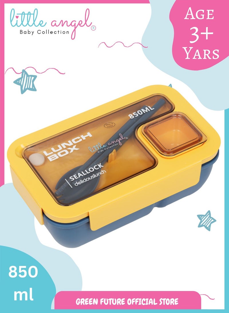 Little Angel Kids Bento Lunch Box 850ml – Leak-Proof, Insulated, Eco-Friendly, with Compartments and Utensils – Ideal for School & Travel - Image 1
