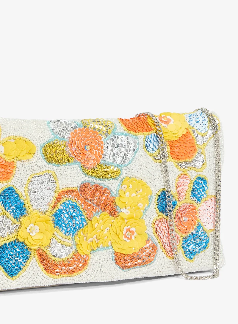 Ginger Boutique Yellow Embroidered Beaded Floral Crossbody for Women | Best Price UAE