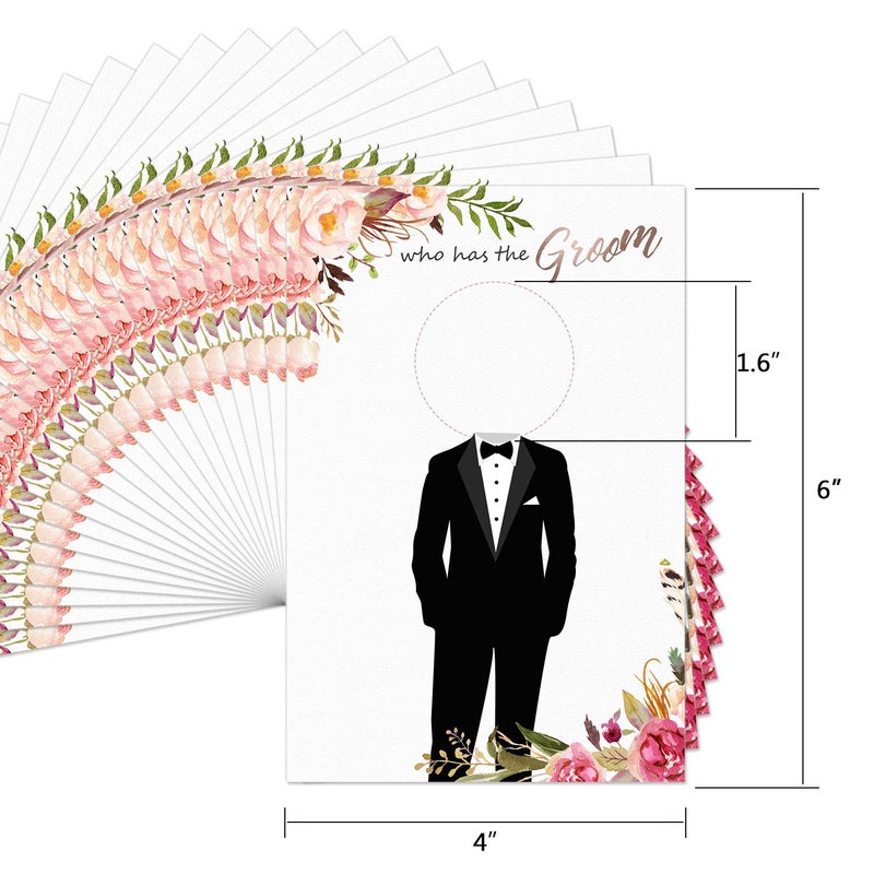 MORDUN Floral Bridal Shower Games - Who Has The Groom Scratch Off Celebrity Cards Tickets for 48 Guests - Funny Bachelorette Party Games Ideas - Rose Gold White - Image 3