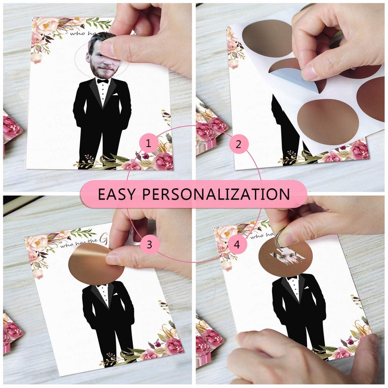 MORDUN Floral Bridal Shower Games - Who Has The Groom Scratch Off Celebrity Cards Tickets for 48 Guests - Funny Bachelorette Party Games Ideas - Rose Gold White - Image 4