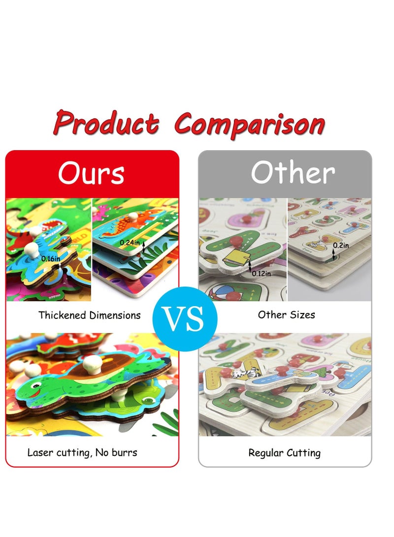 SYOSI Wooden Puzzles for Toddlers Kids Educational Peg Puzzles Toy Great Gift for Girls and Boys Toddler Puzzles Set Motor Skill Early Learning Gift Dinosaur Animals and Ocean 3 Pcs - Image 4