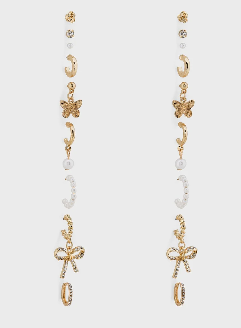 Ginger 9 Pack Mix Pearl Butterfly Earrings Set