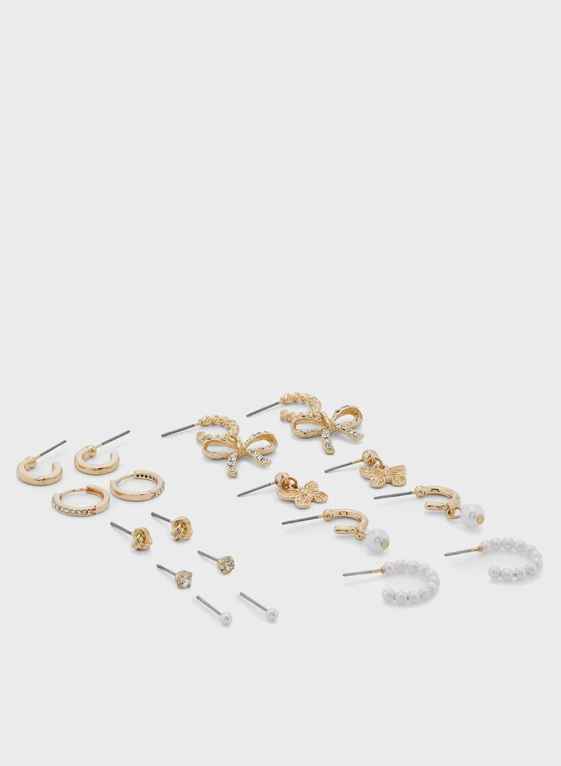 Ginger 9 Pack Mix Pearl Butterfly Earrings Set