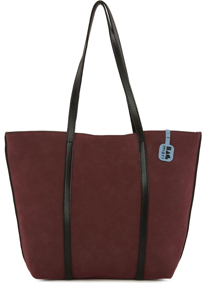 Bagmori Large Nubuck Bag with Leather Strap - Maroon  - Image 1