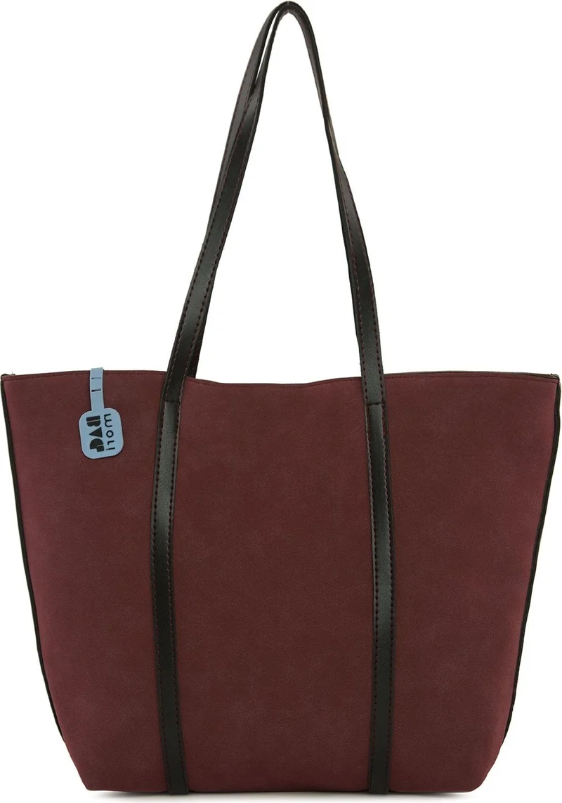باجموري Large Nubuck Bag with Leather Strap - Maroon