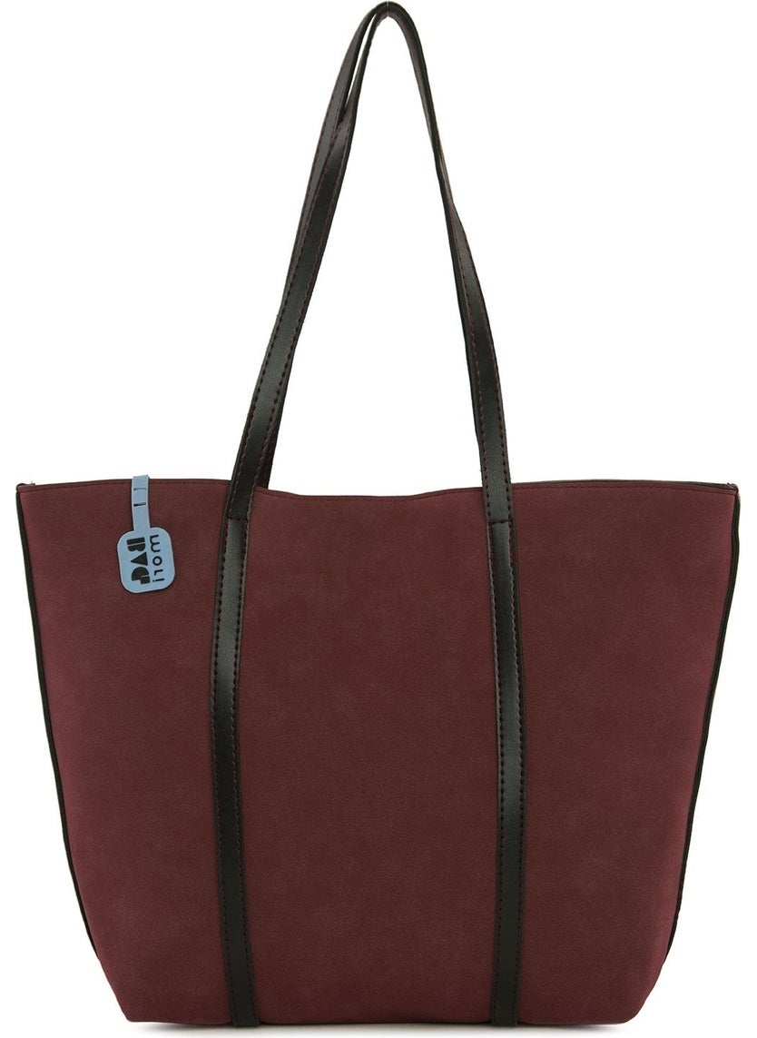 Bagmori Large Nubuck Bag with Leather Strap - Maroon  - Image 3