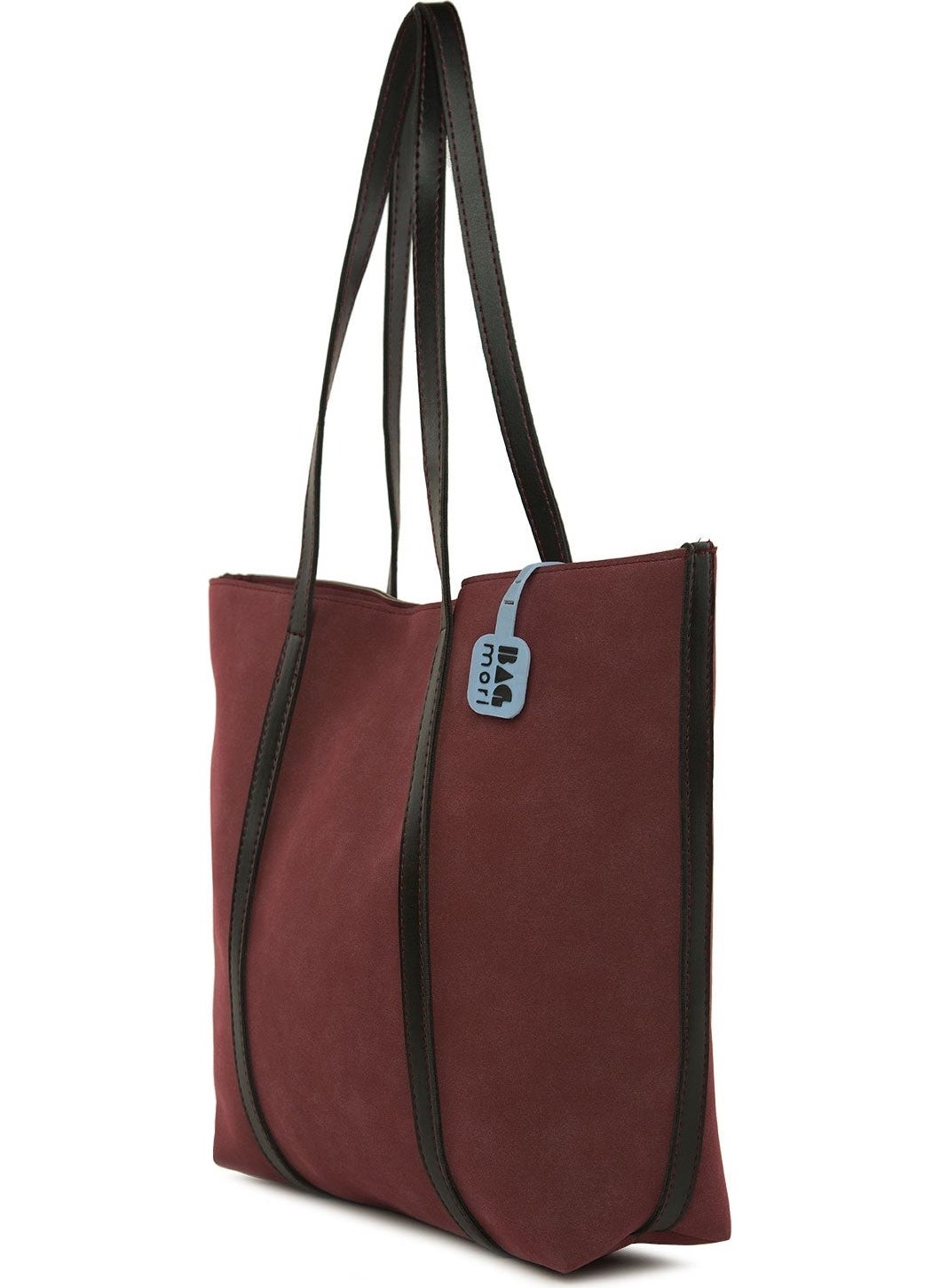 Bagmori Large Nubuck Bag with Leather Strap - Maroon  - Image 2