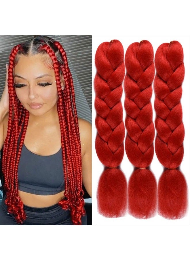 wome Red Jumbo Braiding Hair Extensions Synthetic Crochet Braids Hair For Box Braids Braids Soft Fiber Hair Extension for Gilrs(24Inch,Orange Red) - Image 1
