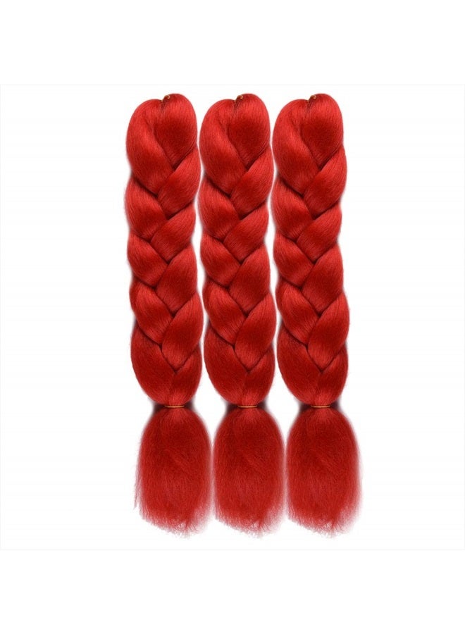 wome Red Jumbo Braiding Hair Extensions Synthetic Crochet Braids Hair For Box Braids Braids Soft Fiber Hair Extension for Gilrs(24Inch,Orange Red) - Image 2