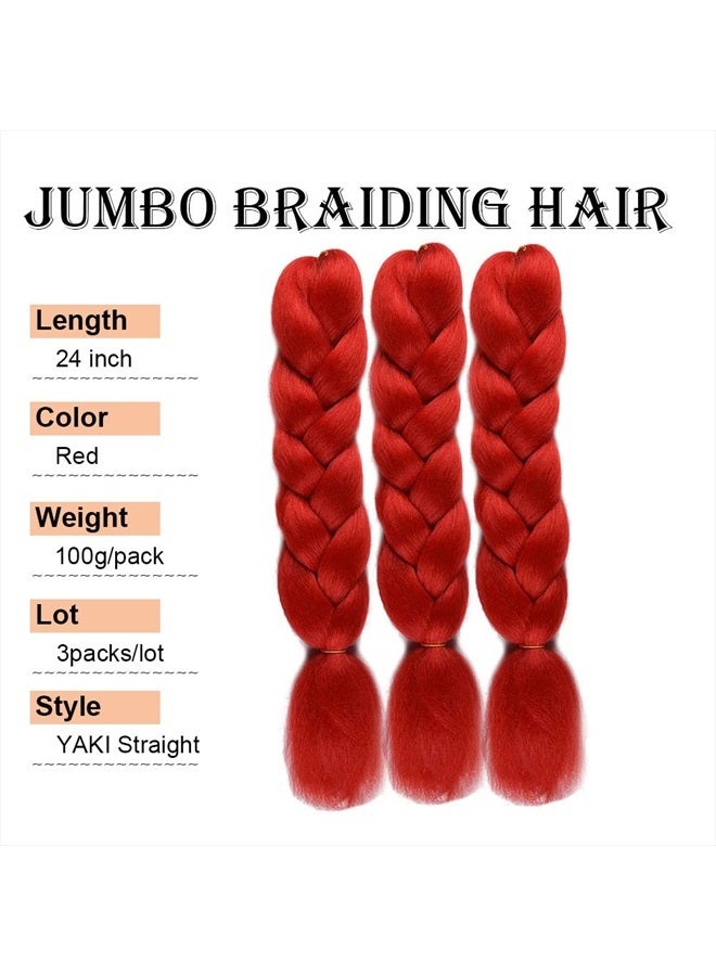 wome Red Jumbo Braiding Hair Extensions Synthetic Crochet Braids Hair For Box Braids Braids Soft Fiber Hair Extension for Gilrs(24Inch,Orange Red) - Image 3