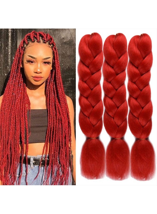 wome Red Jumbo Braiding Hair Extensions Synthetic Crochet Braids Hair For Box Braids Braids Soft Fiber Hair Extension for Gilrs(24Inch,Orange Red) - Image 4