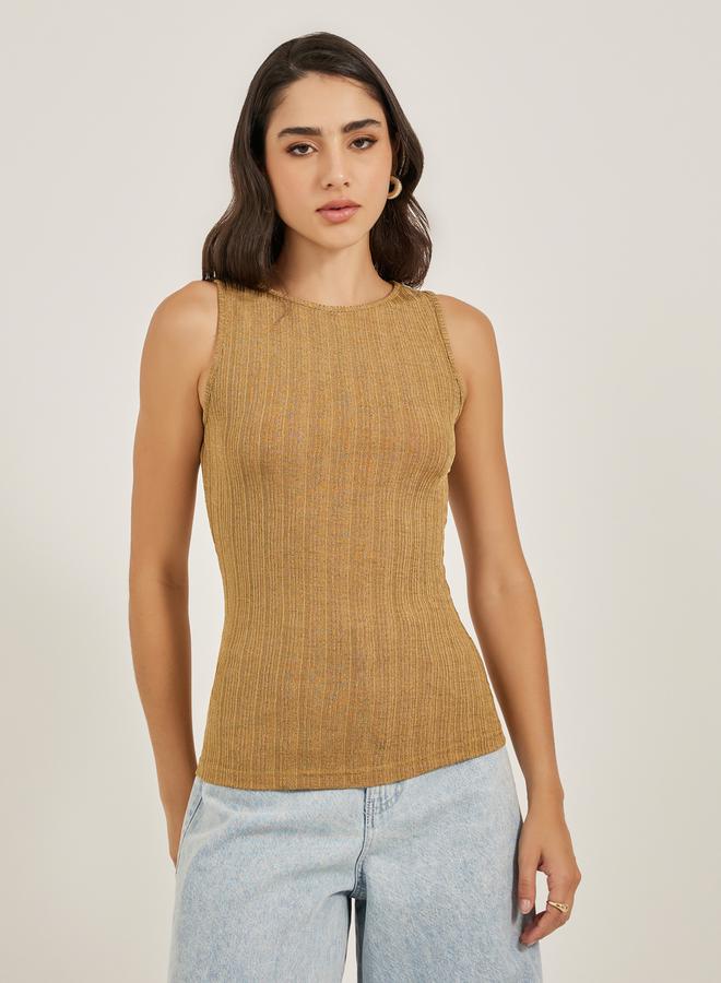 Styli Textured Fitted Round Neck Sleeveless Tank  - Image 3
