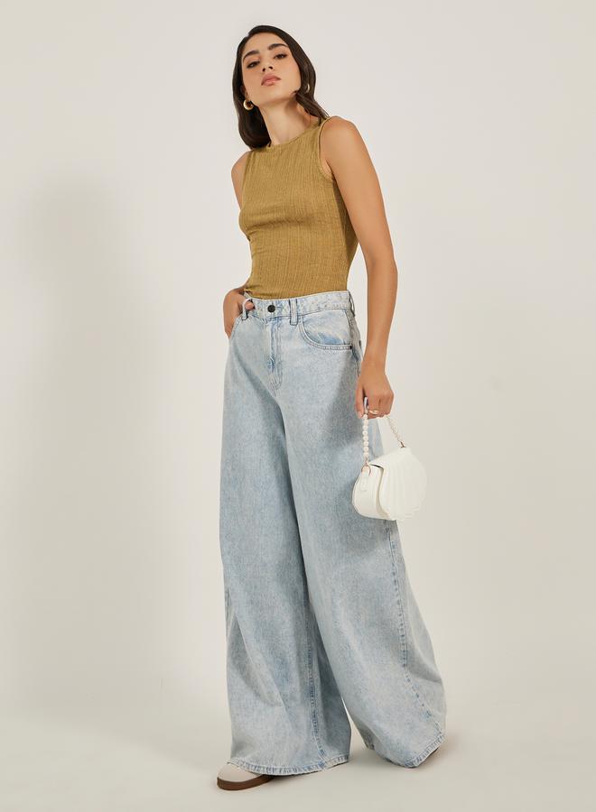 Styli Textured Fitted Round Neck Sleeveless Tank  - Image 2