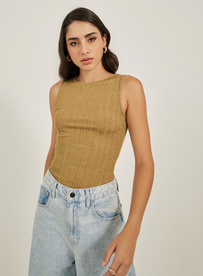 Styli Textured Fitted Round Neck Sleeveless Tank  - Image 1