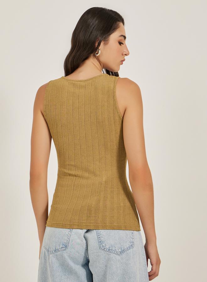 Styli Textured Fitted Round Neck Sleeveless Tank  - Image 5