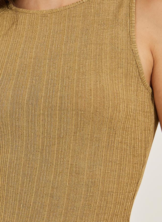 Styli Textured Fitted Round Neck Sleeveless Tank  - Image 4
