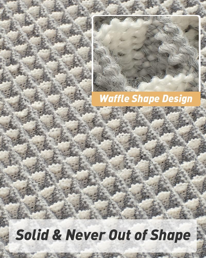 AMOAMI Upgraded Waffle Runner Rug Super Absorbent Non Slip Bath Mats for Bathroom Machine Washable Bathroom Runner Rug with Tassels, Ideal for Hallway Bedroom Laundry Room, 2' x 6', LightGrey & Cream - Image 4