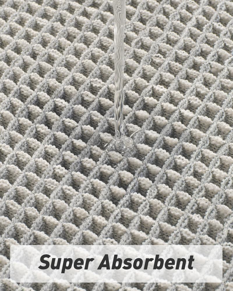 AMOAMI Upgraded Waffle Runner Rug Super Absorbent Non Slip Bath Mats for Bathroom Machine Washable Bathroom Runner Rug with Tassels, Ideal for Hallway Bedroom Laundry Room, 2' x 6', LightGrey & Cream - Image 2