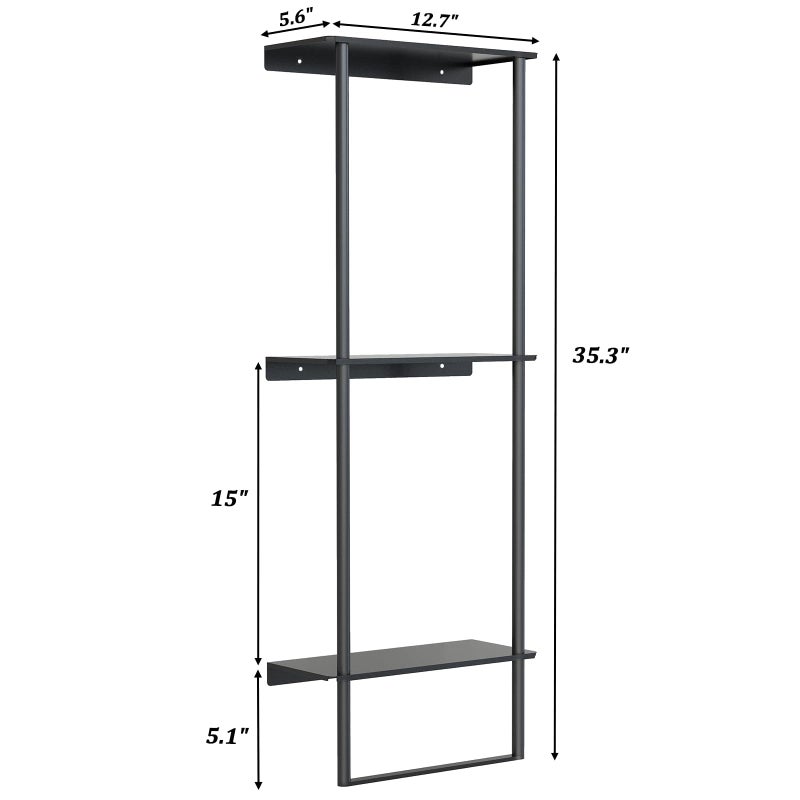 Bethom Towel Storage for Bathroom, 3 Tier Towel Rack with Shelf and Towel Bar, Wall Mounted Towel Racks for Bathroom Towel Storage and Organizer - Matte Black - Image 4
