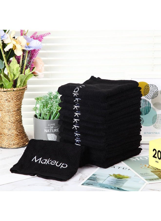 Panelee - 13 X 13 Inch Makeup Washcloths Reusable Makeup Remover Cloths Facial Cleansing Makeup Towels Cotton Soft Cosmetic Towel Water Absorbent Make Up Cloth Face Towels For Women Skin Care Black (12 Pcs) - Image 1