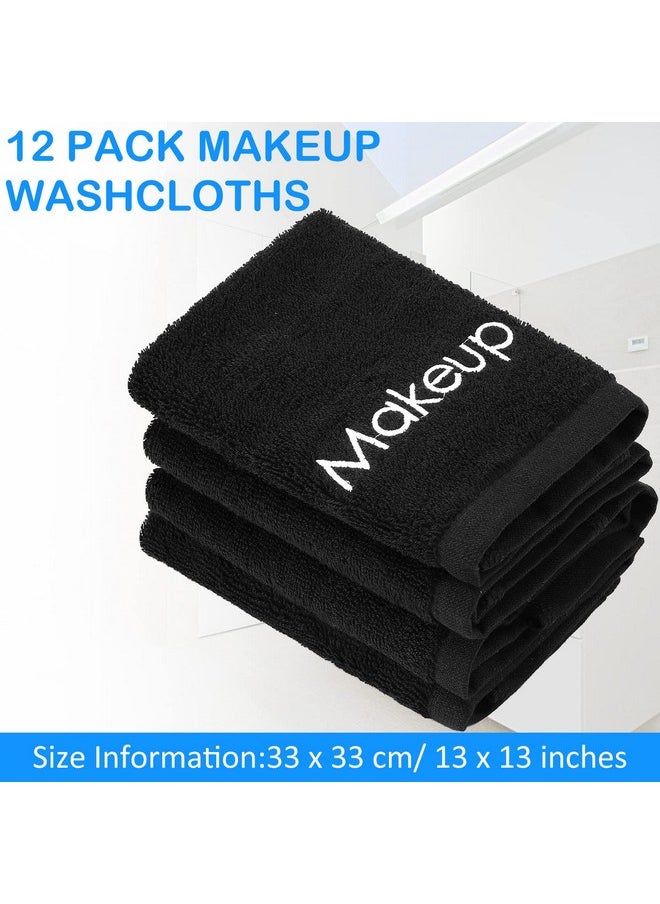 Panelee - 13 X 13 Inch Makeup Washcloths Reusable Makeup Remover Cloths Facial Cleansing Makeup Towels Cotton Soft Cosmetic Towel Water Absorbent Make Up Cloth Face Towels For Women Skin Care Black (12 Pcs) - Image 1