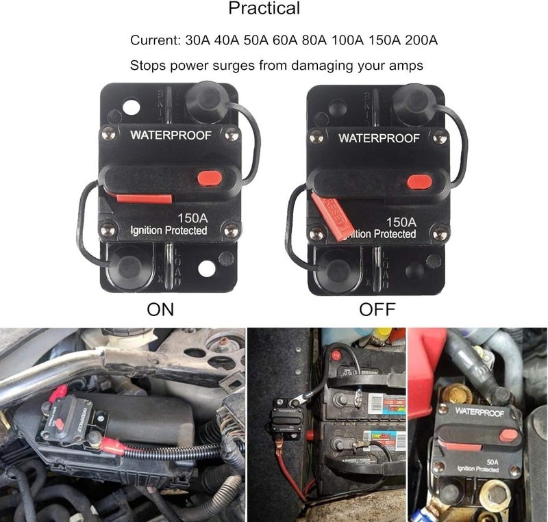 OUHL 150 Amp Circuit Breaker Manual Reset 30-250A for Car Truck Rv ATV Marine Trolling Motors Boat Vehicles,12V-48V DC (150A) - Image 2