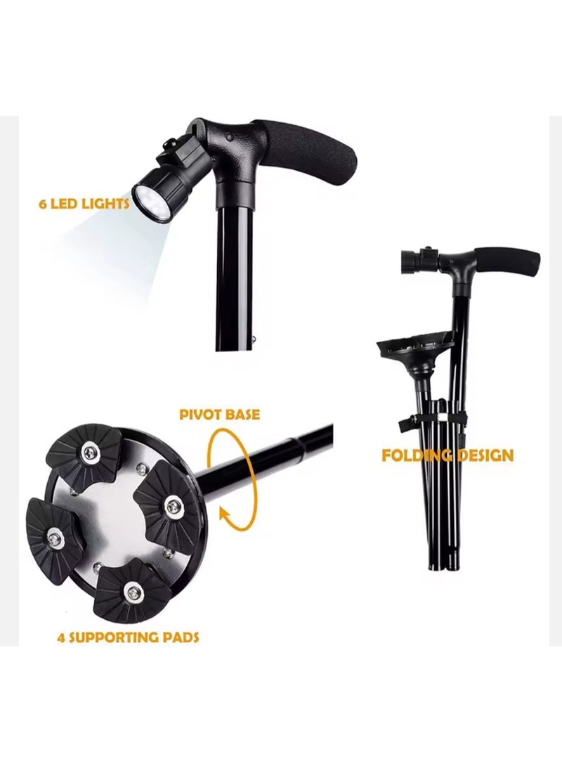 Folding Cane With Led Light, Adjustable,Stability and Support,Versatile Folding Cane for Seniors and Mobility Assistance,Ergonomic Folding Cane with Comfortable Grip health - Image 2
