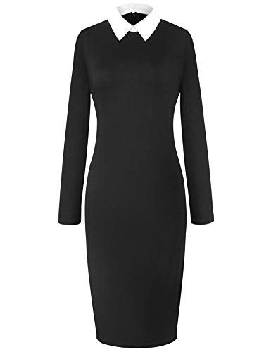 Aphratti Women's Long Sleeve Peter Pan Collar Sheath Dress Funeral Business Office Wear to Work Professional Outfits Black01 Medium - Image 5