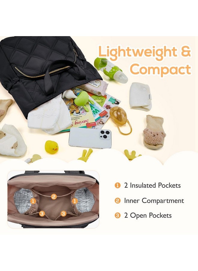MOMMORE Quilted Diaper Bag Backpack, Small Baby Bags, Lightweight Mini Diaper Backpack For Travel, With Insulated Pockets, Changing Pad (Black) - Image 2