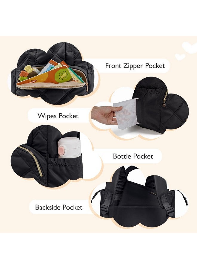 MOMMORE Quilted Diaper Bag Backpack, Small Baby Bags, Lightweight Mini Diaper Backpack For Travel, With Insulated Pockets, Changing Pad (Black) - Image 3