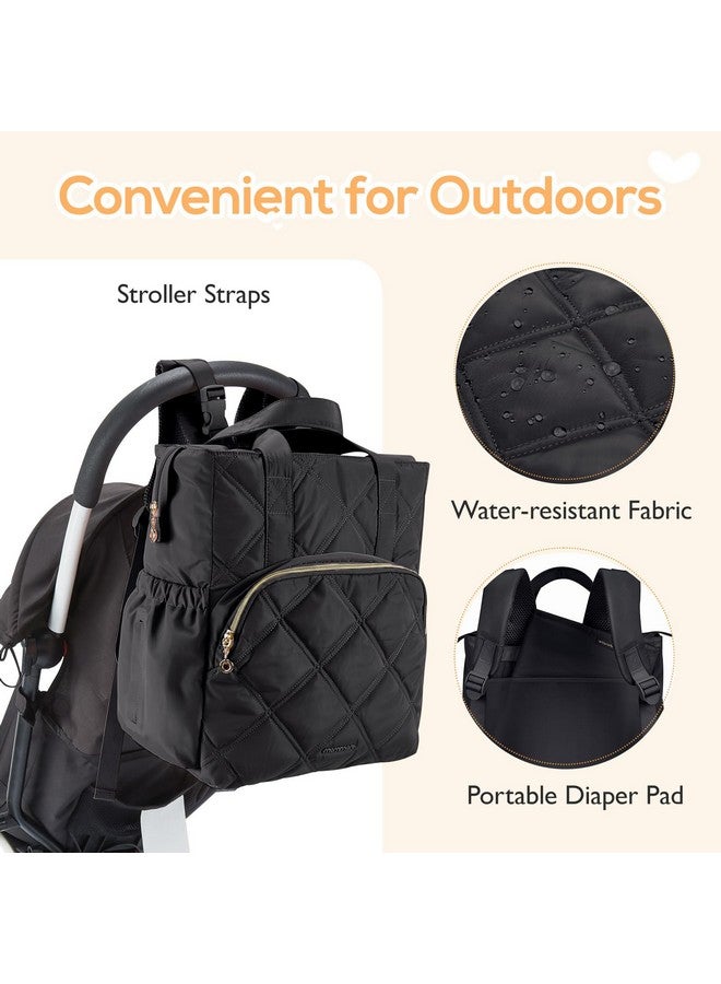 MOMMORE Quilted Diaper Bag Backpack, Small Baby Bags, Lightweight Mini Diaper Backpack For Travel, With Insulated Pockets, Changing Pad (Black) - Image 4