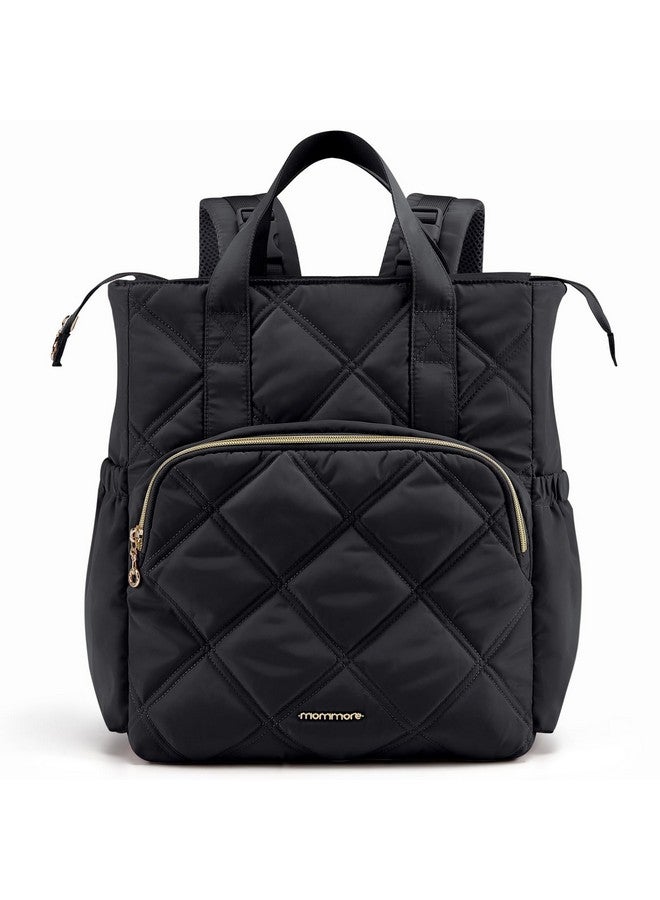 MOMMORE Quilted Diaper Bag Backpack, Small Baby Bags, Lightweight Mini Diaper Backpack For Travel, With Insulated Pockets, Changing Pad (Black) - Image 1