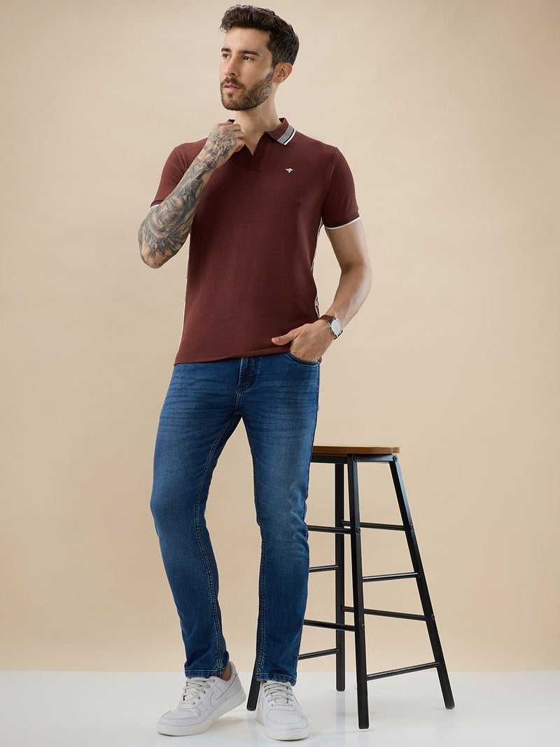 Waffle Textured Regular Fit Rust Polo T-shirt - Image 4