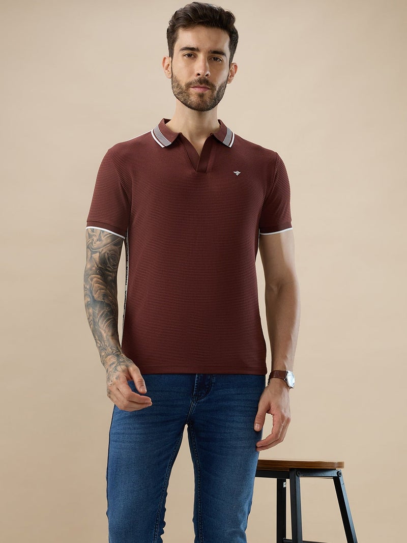 Waffle Textured Regular Fit Rust Polo T-shirt - Image 5