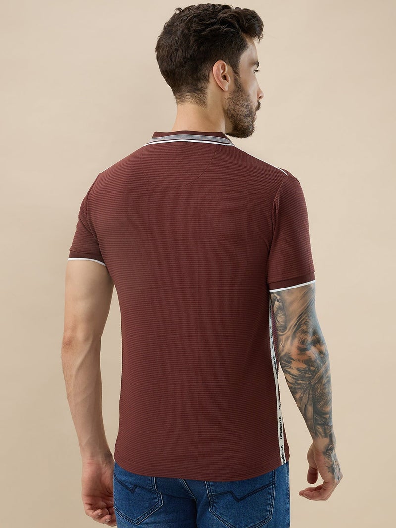 Waffle Textured Regular Fit Rust Polo T-shirt - Image 2