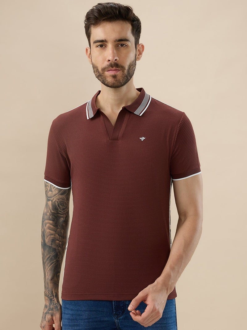 Waffle Textured Regular Fit Rust Polo T-shirt - Image 1