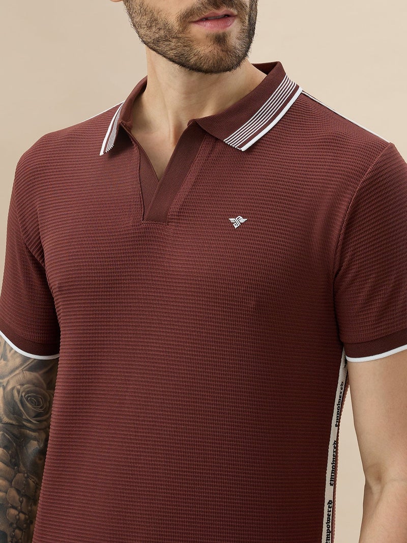 Waffle Textured Regular Fit Rust Polo T-shirt - Image 3