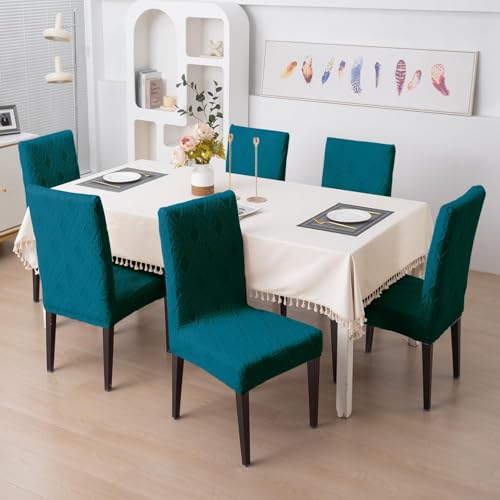 Styleys Elastic Chair Cover Stretch Removable Washable Short Jacquard Dining Chair Cover Protector Seat Slipcover (Pack of 4, Teal, JCMC41) - Image 2