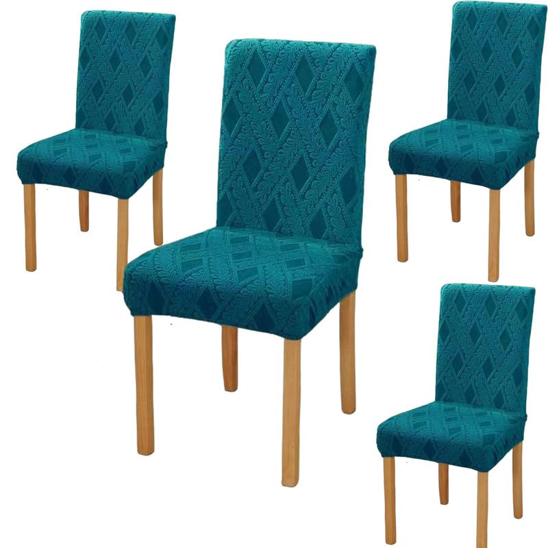 Styleys Elastic Chair Cover Stretch Removable Washable Short Jacquard Dining Chair Cover Protector Seat Slipcover (Pack of 4, Teal, JCMC41) - Image 1