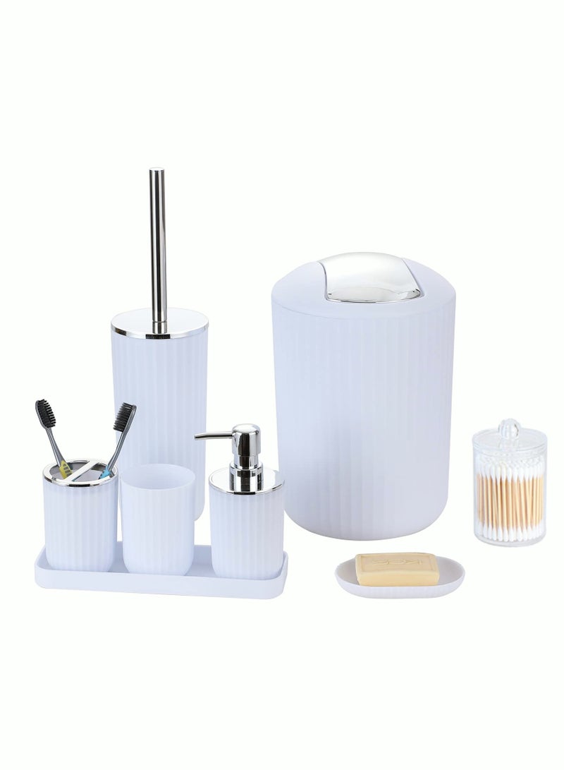 ميكسد إكسسوارات مجموعات الحمام، مجموعة سلة المهملات للحمام وفرشاة المرحاض، 8 قطع من إكسسوارات الحمام، مع صينية وصندوق مسحة، مجموعة إكسسوارات حمام بسيطة، إكسسوارات حمام منزلية للديكور - Image 1
