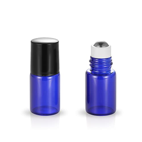 ZbFwmx 20 Pack Set 2ML(5/8 Dram) Micro Mini Glass Roll on Glass Bottles with Metal Roller Balls Refillable Slim Sample Vial Aromatherapy Essential Oil Roll On(2ML Blue) - Image 2