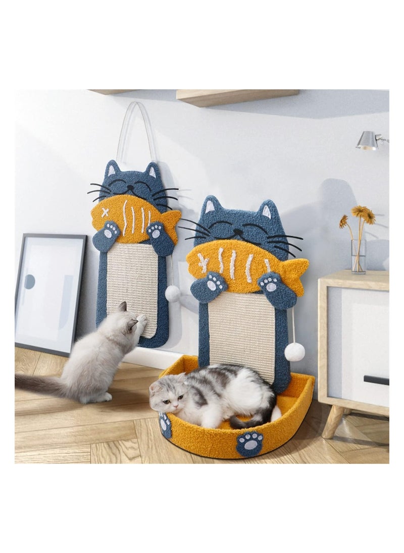 Excefore Scratch Posts with Hanging Ball 23 x 10inches Cat Scratching Board Wall Hanging Cat Eating Fish Shape Cat Scratch Pad for Indoor Cats or Kittens Playing Training Toys Pet Supplies  - Image 5