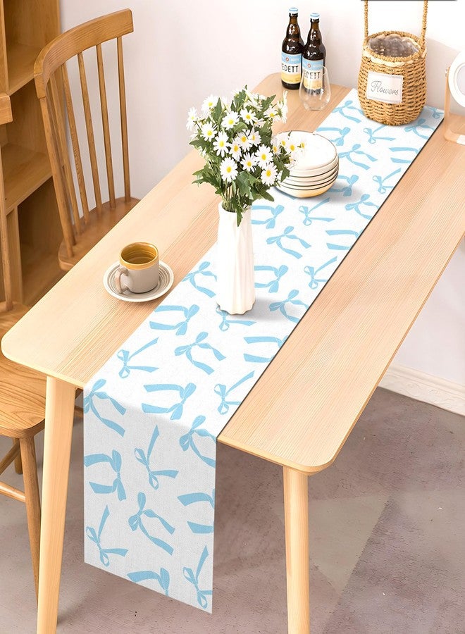 Pudodo Blue Bow Table Runner for Birthday Bridal Baby Shower Party Decorations Kitchen Dining Home Decor (Blue, 13" x 72") - Image 2