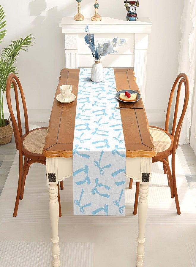Pudodo Blue Bow Table Runner for Birthday Bridal Baby Shower Party Decorations Kitchen Dining Home Decor (Blue, 13" x 72") - Image 5