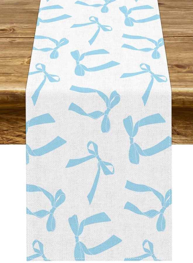 Pudodo Blue Bow Table Runner for Birthday Bridal Baby Shower Party Decorations Kitchen Dining Home Decor (Blue, 13" x 72") - Image 1