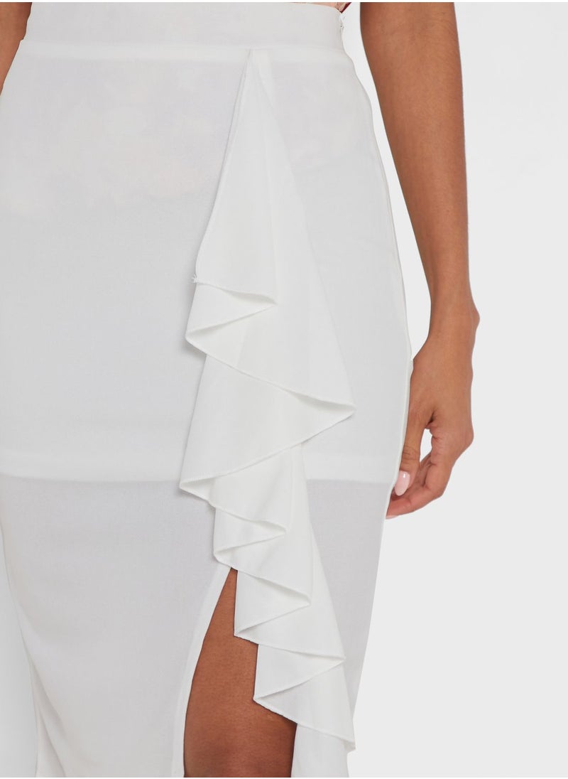 ELLA - Ruffle Detail Slit Skirt - Image 1