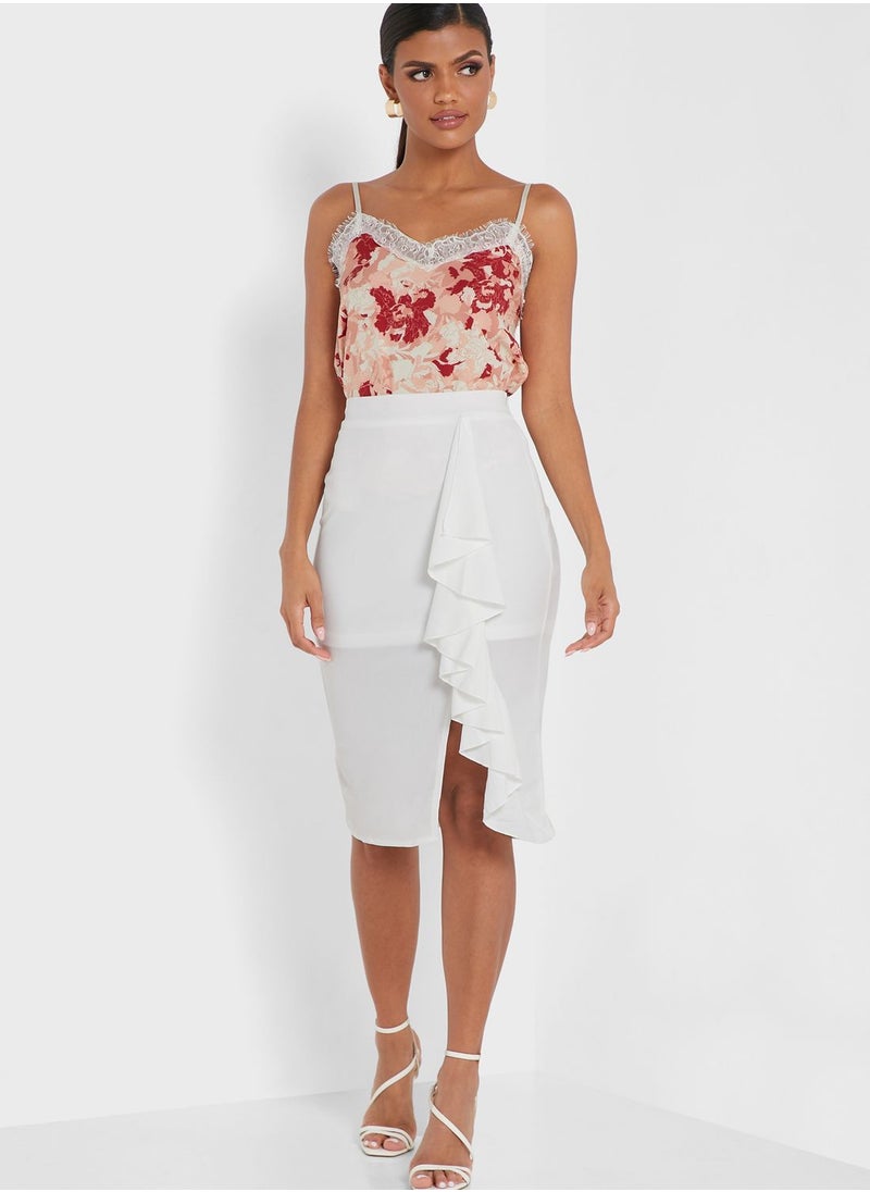 ELLA - Ruffle Detail Slit Skirt - Image 1