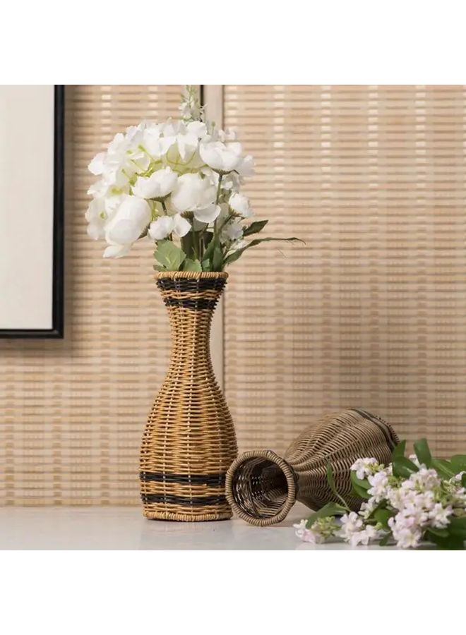 مزهرية بلاستيكية كبيرة ذات مظهر القصب الطبيعي، مزهرية مجففة منسوجة يدويًا بشكل جرس يبلغ ارتفاعها 11.4 بوصة - Image 5